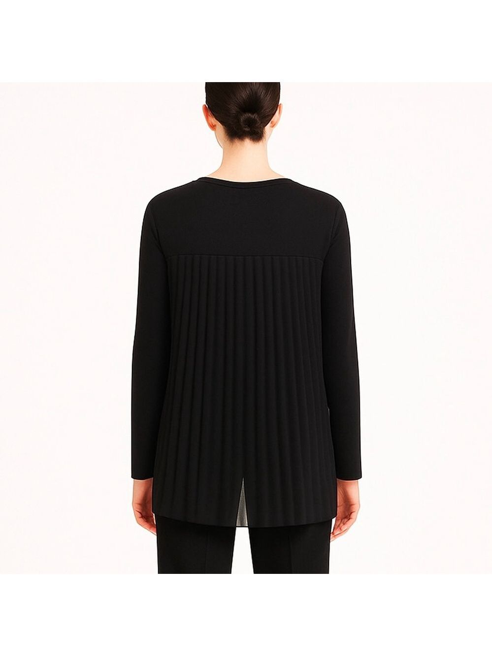 Club Monaco Black Long Sleeve Top Pleated Back Semi Sheer Office Minimalist XS